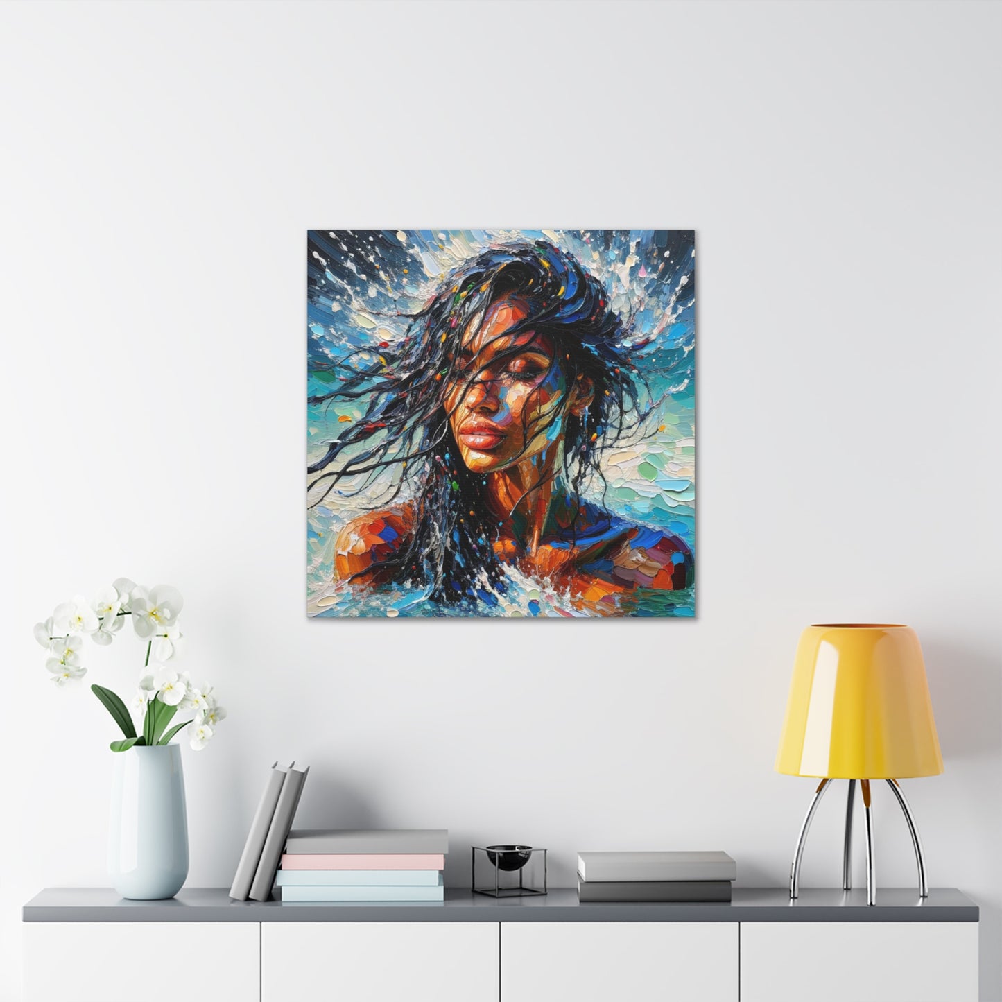 Art Print of Trini Woman - Chilling in the Caribbean Sea, Oil Finish, West Indian Ethnicity, Cultural, Heritage Art, Canvas Gallery Wraps