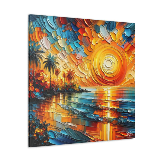 Art Print of Caribbean Sunset Beach Scene, West Indian Art, Canvas Gallery Wraps