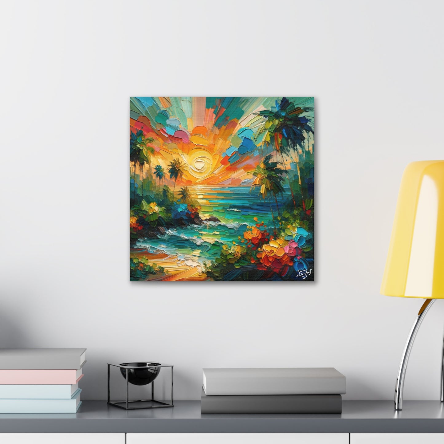 Art Print of Caribbean Sunset Scene, West Indian Art, Canvas Gallery Wraps