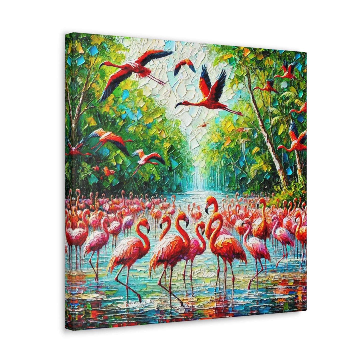 Art Print, Scarlet Ibises & Flamingos in Their Natural Mangrove Habitat in Trinidad and Tobago, Caribbean, West Indian Art, Canvas Gallery Wraps