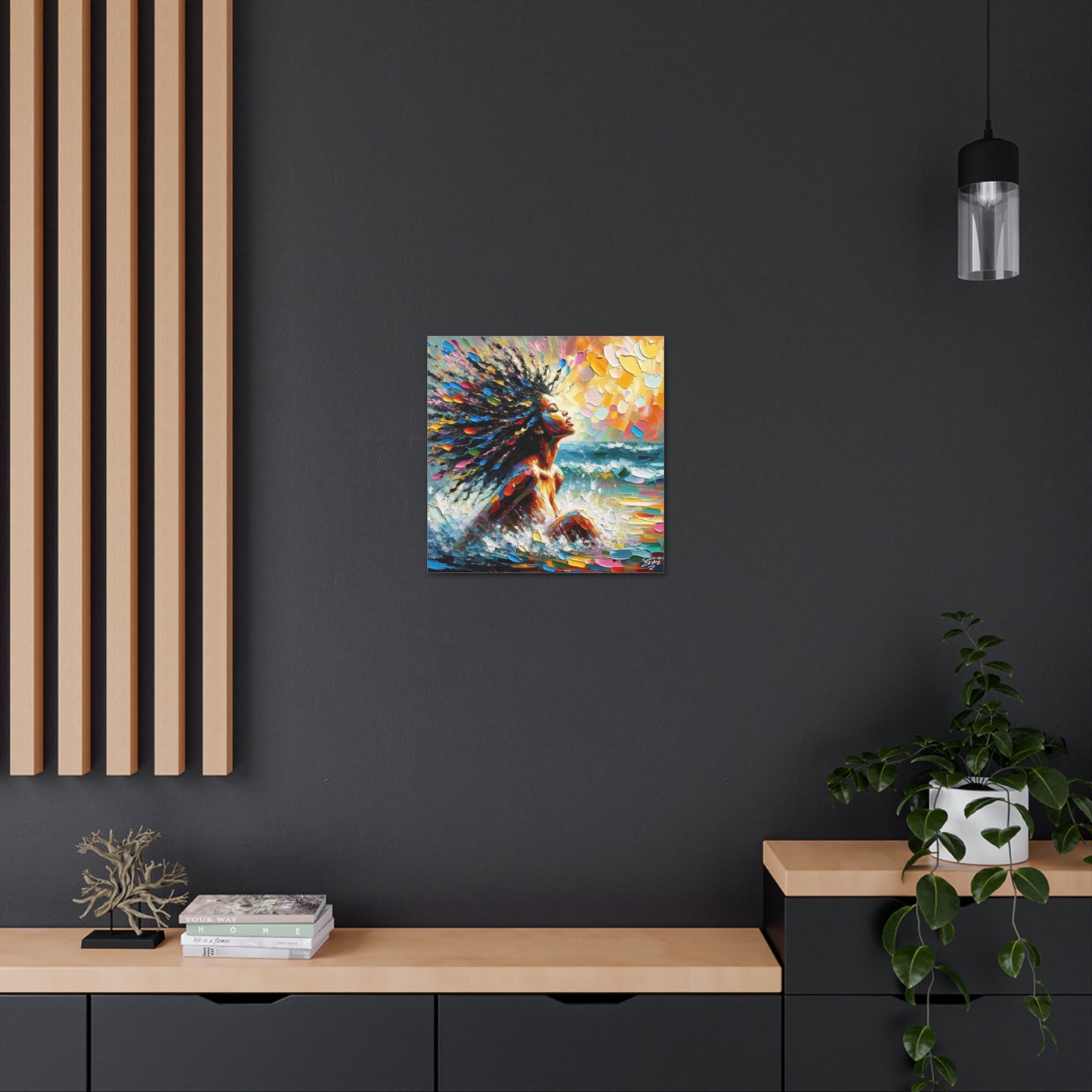 Art Print, Afro-Caribbean Woman, "Enjoying the Sunset" Abstract, Oil Finish, West Indian Ethnicity, Cultural, Heritage, Abstract, Canvas Gallery Wrap