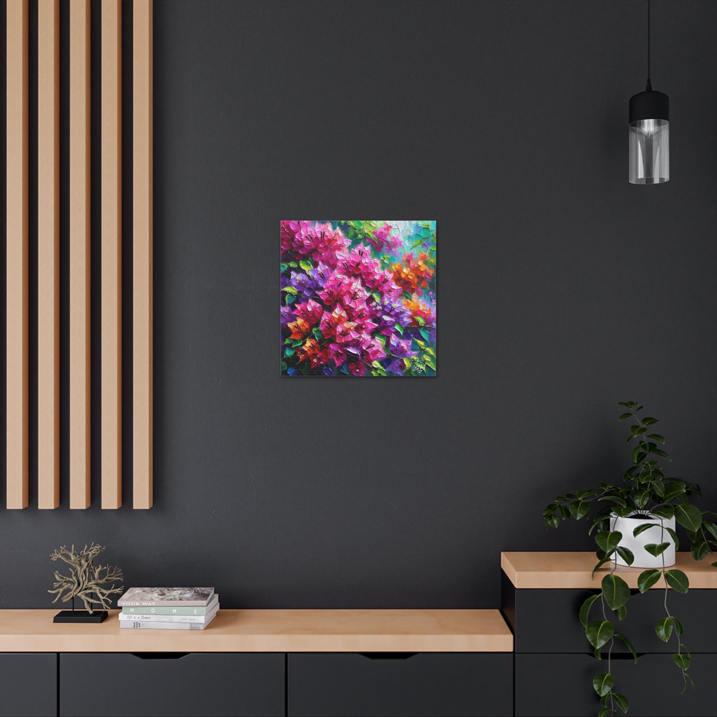 Art Print of Bougainvillea Flowers, Oil Finish, West Indian Art, Canvas Gallery Wraps