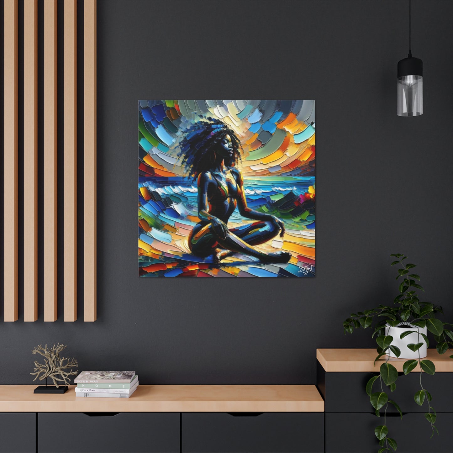 Art Print, Afro-Caribbean Woman, "Meditation" Abstract, Oil Finish, West Indian Ethnicity, Cultural, Heritage, Abstract, Canvas Gallery Wrap