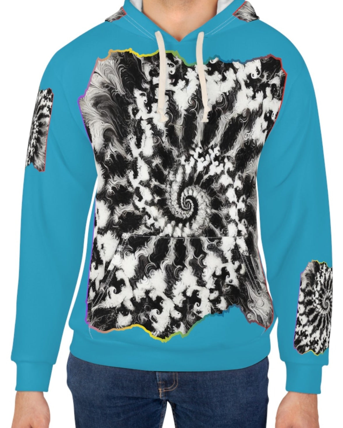 Unisex Pullover Hoodie (AOP) "B&W Tie-Dye Abstract Print"