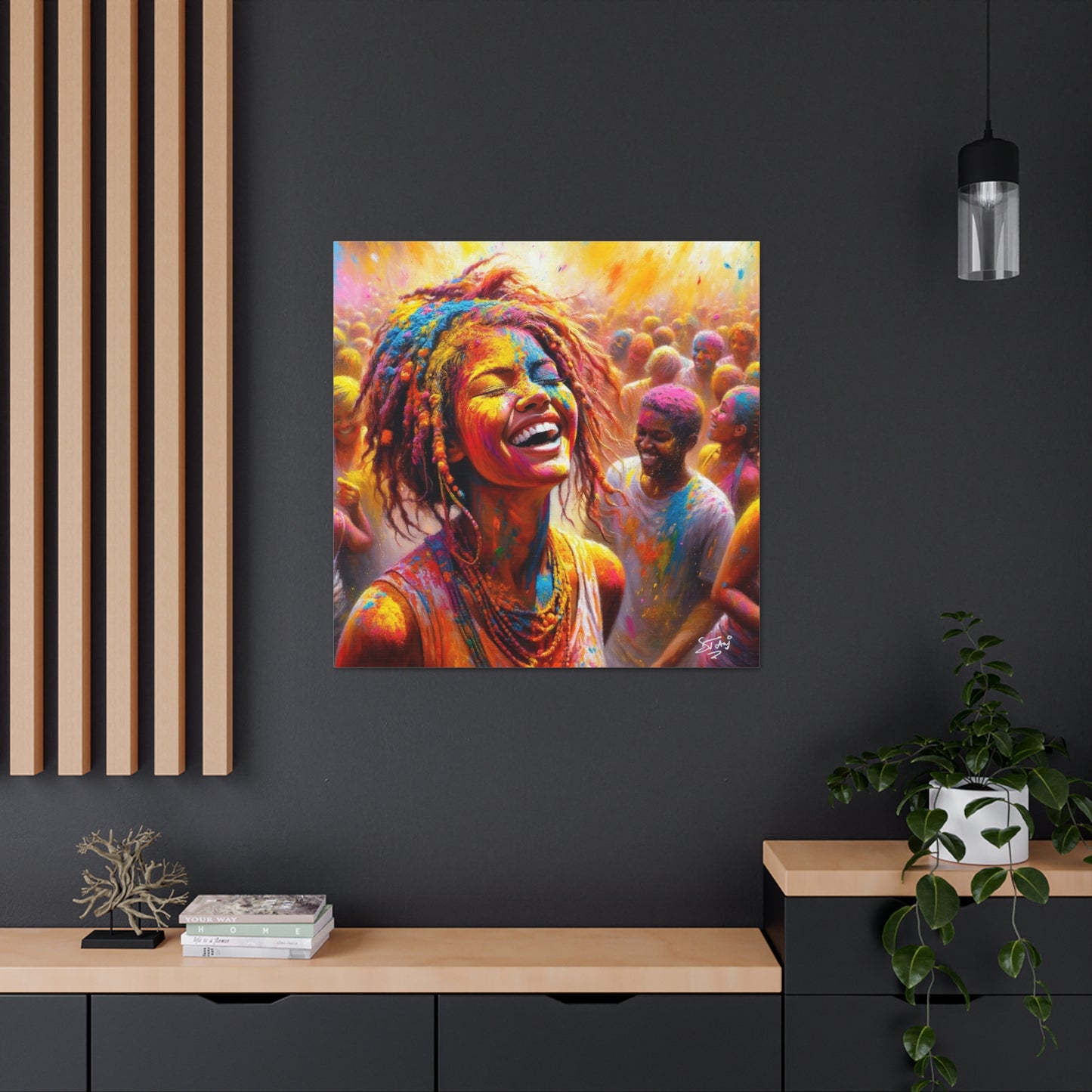 Art Print, Indo-Caribbean Woman, "Phagwa" Oil Finish, West Indian Ethnicity, Cultural, Heritage, Canvas Gallery Wrap