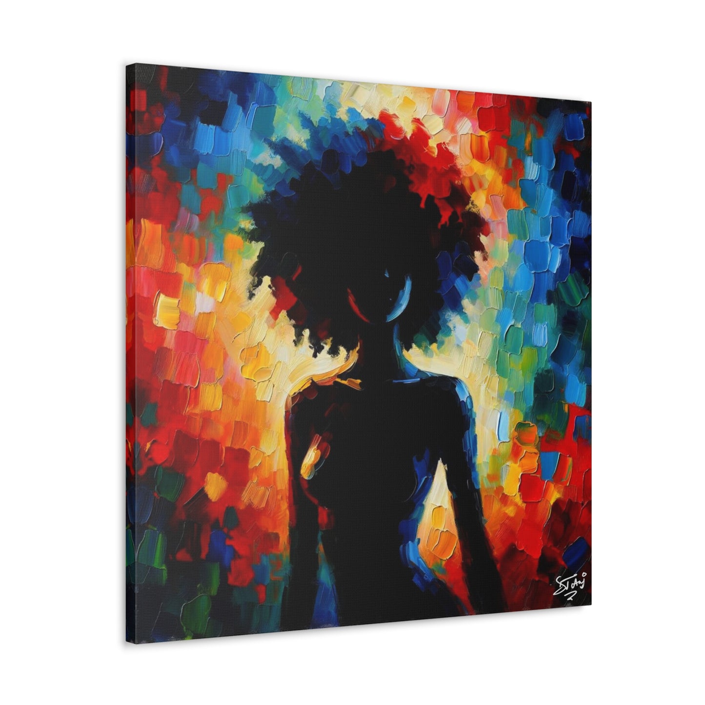 Art Print, Afro-Caribbean Woman, Silhouette, Oil Finish, West Indian Ethnicity, Cultural, Heritage, Abstract, Canvas Gallery Wrap