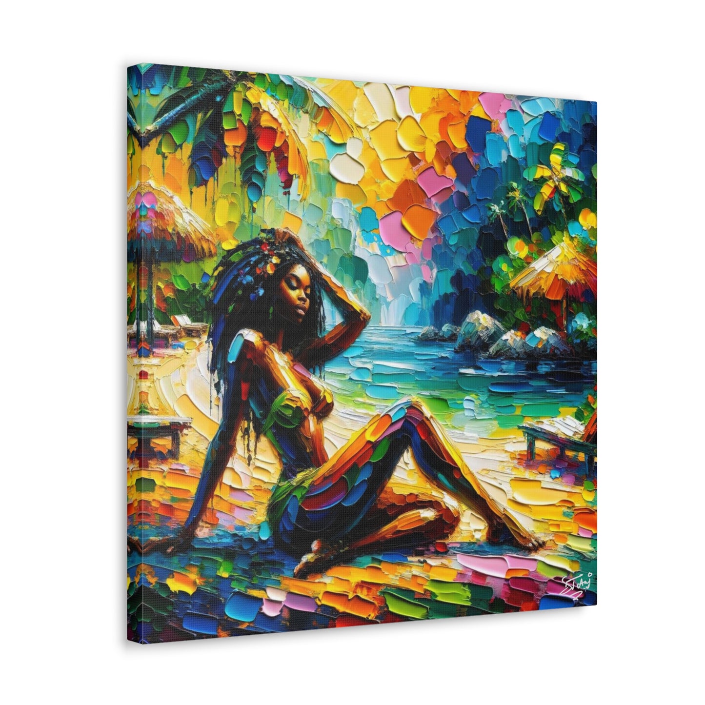 Art Print, Afro-Caribbean Woman, Oil Finish, West Indian Ethnicity, Cultural, Heritage, Semi-Abstract, Canvas Gallery Wrap