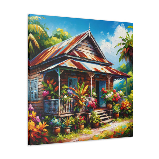 Art Print of Old Rural Home, Trinidad, Oil Finish, West Indian Traditions, Cultural, Heritage, Colorful Art, Caribbean, Canvas Gallery Wraps