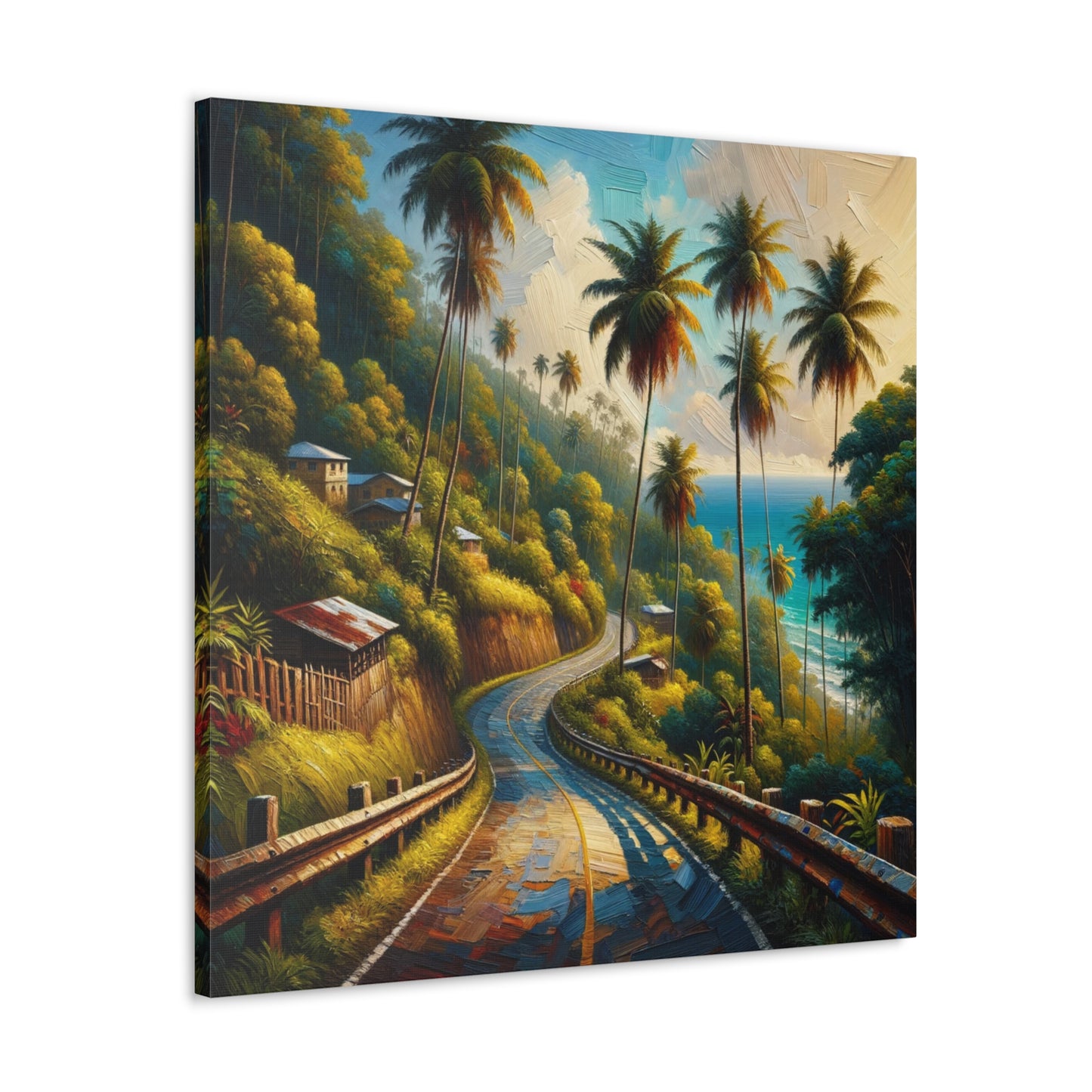 Art Print#2 of Tranquil Countryside Road in Tobago, Oil Finish. Scenic Island, Caribbean, West Indian Art, Canvas Gallery Wraps