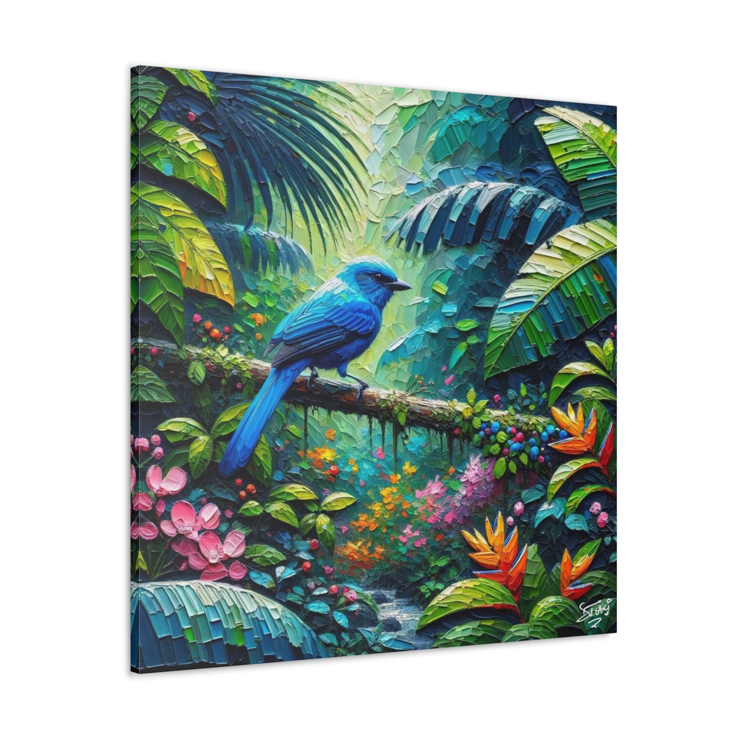 Art Print, Blue-grey Tanager (Blue Jean), Caribbean Birds, Oil Finish, Caribbean Nature, Cultural, Heritage, Canvas Gallery Wrap