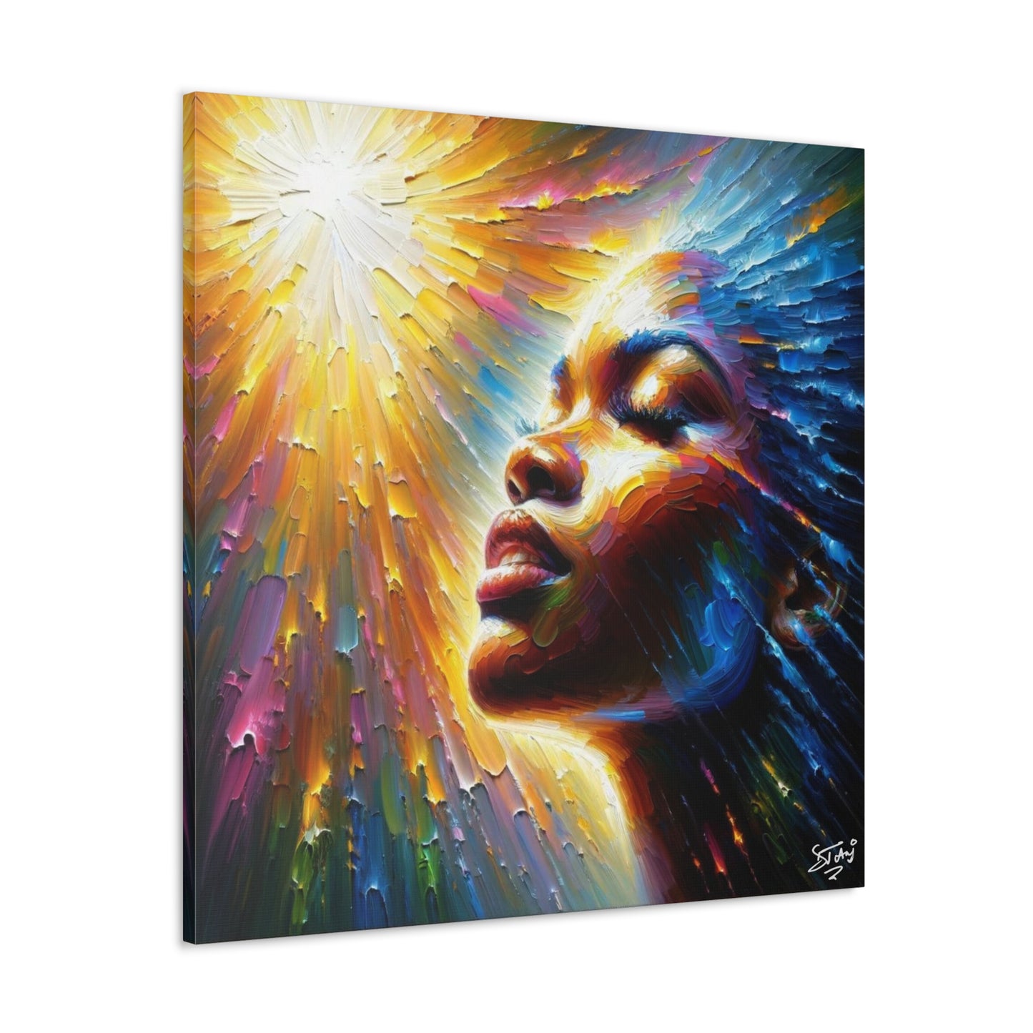 Art Print, Afro-Caribbean Woman, "Seeing the Light" Oil Finish, West Indian Ethnicity, Cultural, Heritage, Abstract, Canvas Gallery Wrap