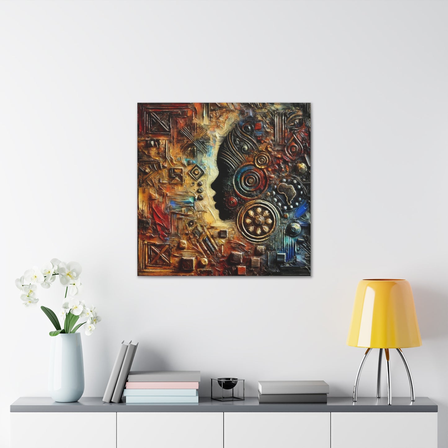 Art Print, African Print, Black Power, African Mask, Abstract Oil Finish, Unity, One Love, Canvas Gallery Wrap