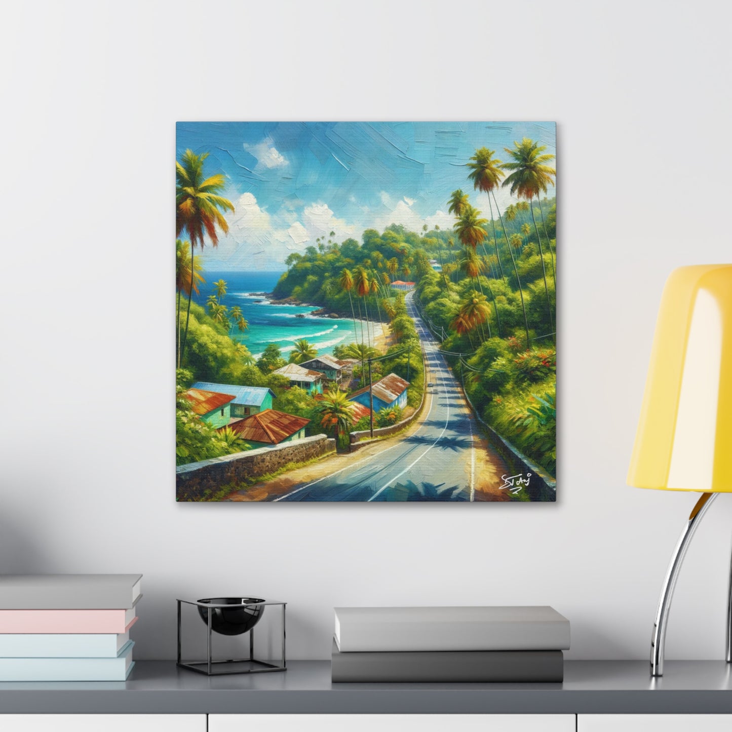 Art Print, Tranquil Countryside Road in Tobago, West Indian Art, Canvas Gallery Wraps