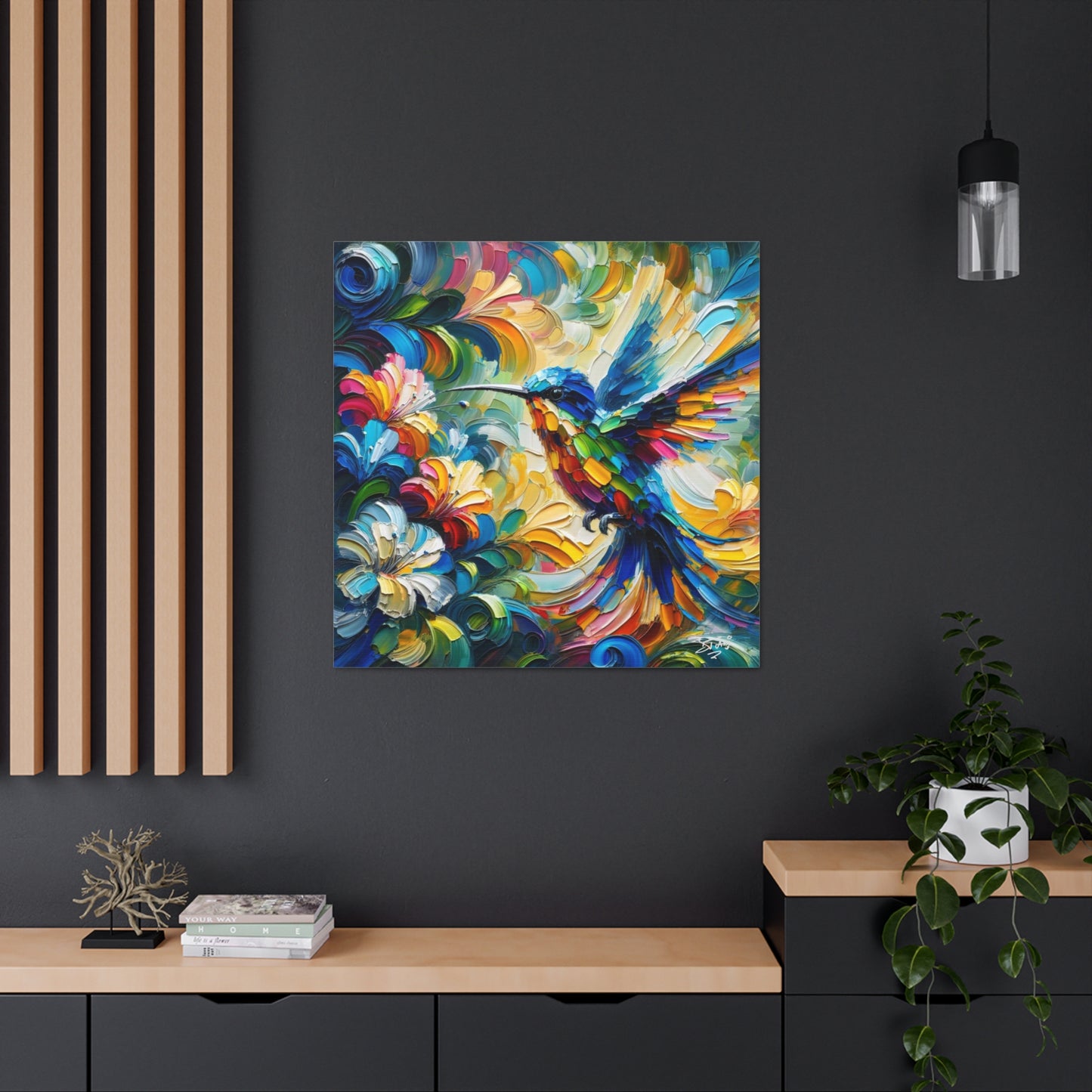 Art Print, Hummingbird, Caribbean Birds, Abstract Oil Finish, Caribbean Nature, Cultural, Heritage, Canvas Gallery Wrap