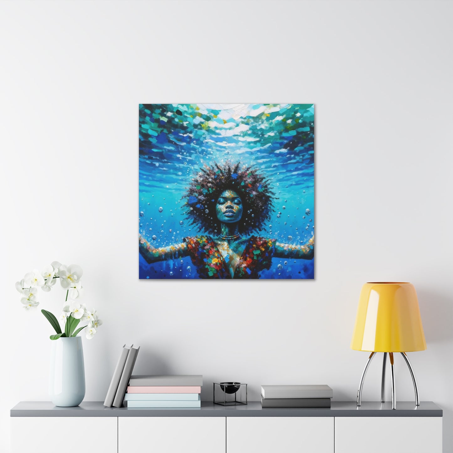 Art Print, Afro-Caribbean Woman, "Submerged" Oil Finish, West Indian Ethnicity, Cultural, Heritage, Abstract, Canvas Gallery Wrap