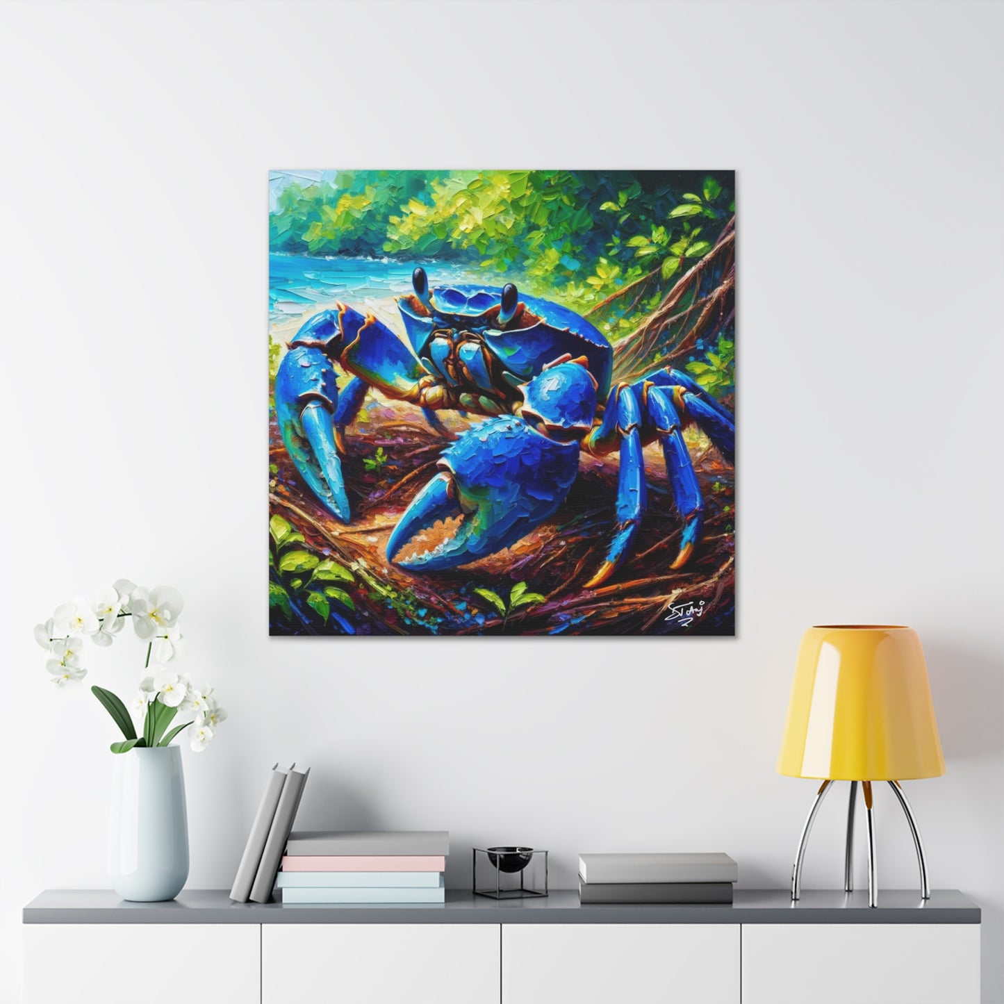 Art Print, Blue Crab, Caribbean Wildlife, Oil Finish, Caribbean Nature, Cultural, Heritage, Canvas Gallery Wrap