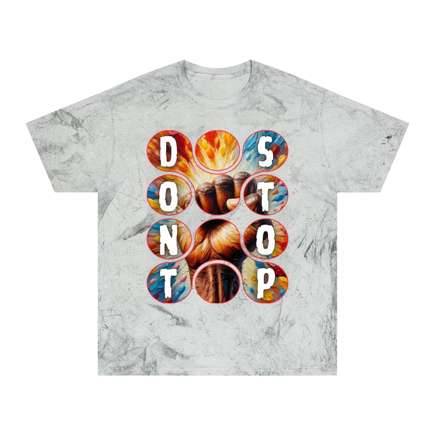 Unisex Color Blast T-Shirt "Don't Stop" Anti-Racism, Black Consciousness, Black Pride, One Love, Inclusion Diversity, Immigrant Outsiders, FashionWithPurpose, Conscious Clothing, Cultural Identity, Black Inspiration Empowerment