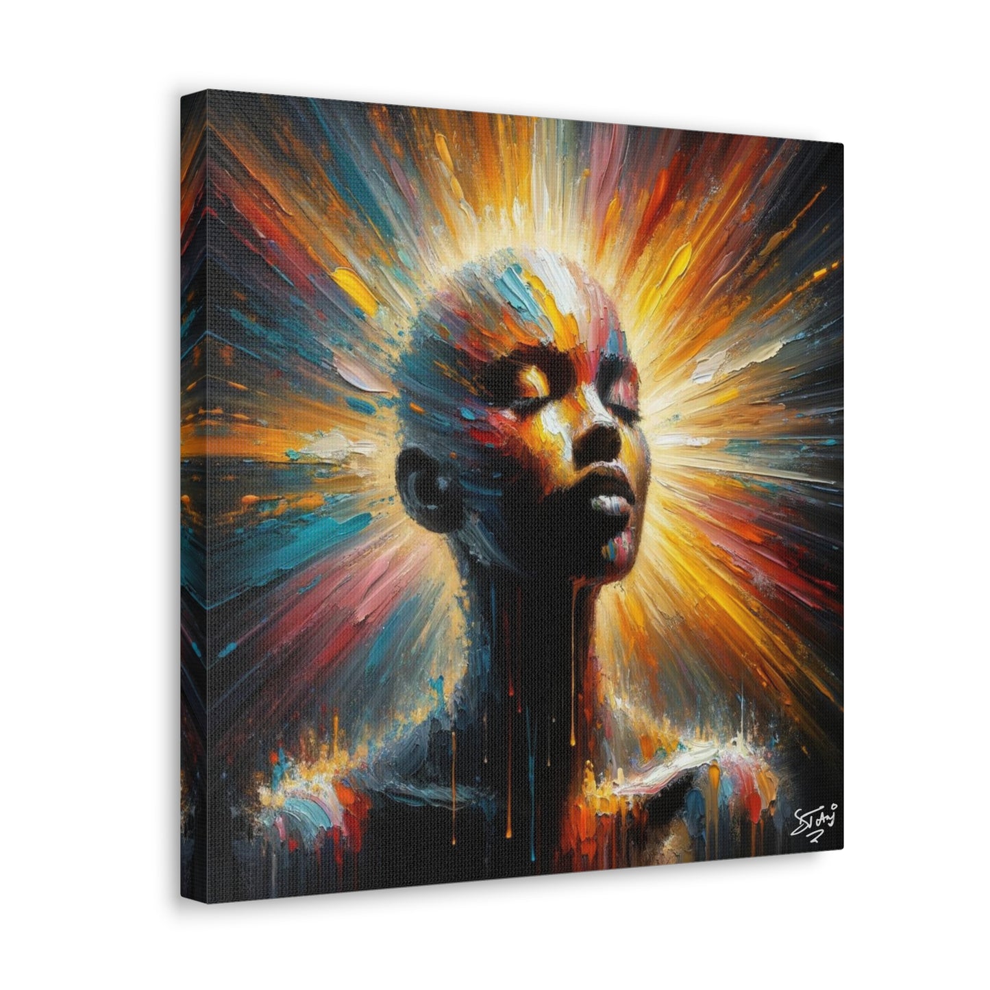 Art Print, Afro-Caribbean Woman, "Bright Light" Oil Finish, West Indian Ethnicity, Cultural, Heritage, Abstract, Canvas Gallery Wrap