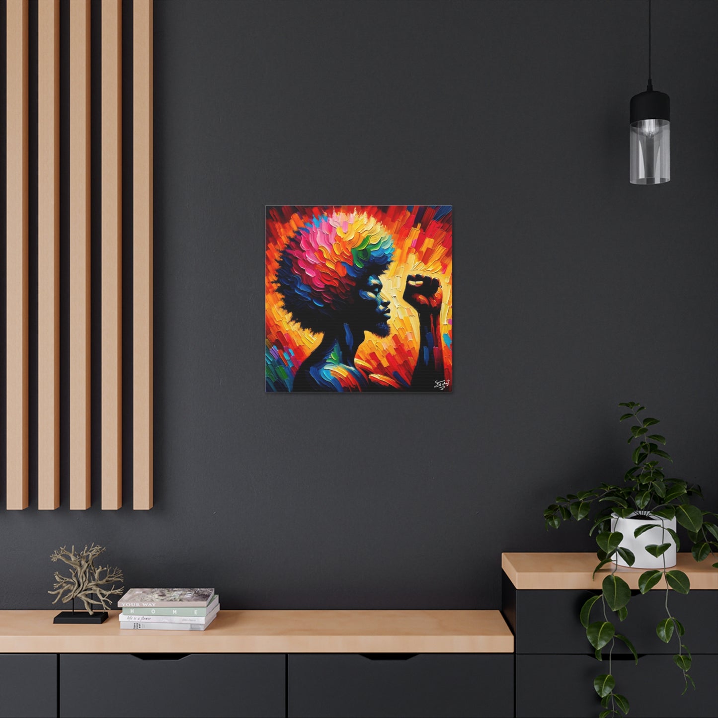 Art Print, Afro-Caribbean Man, Black Power, Silhouette, Oil Finish, West Indian Ethnicity, Semi-Abstract, Canvas Gallery Wrap