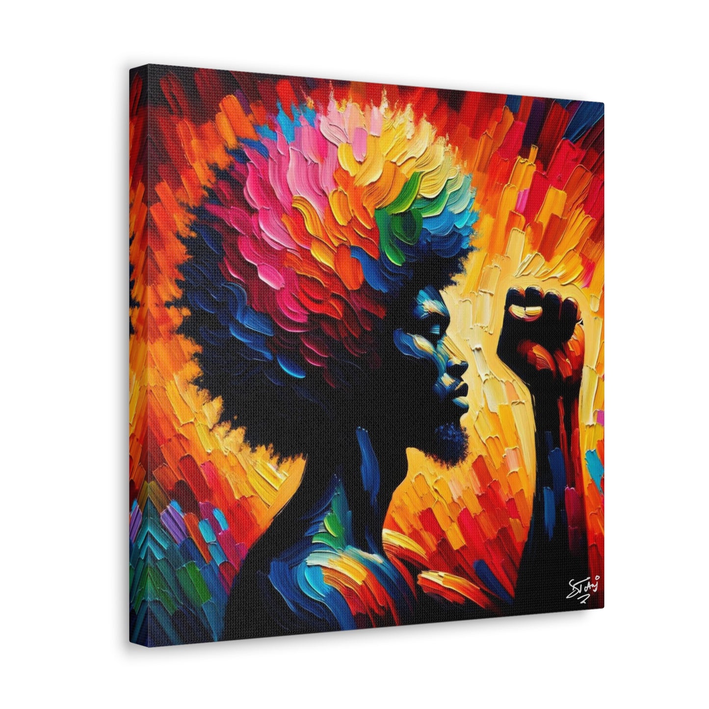 Art Print, Afro-Caribbean Man, Black Power, Silhouette, Oil Finish, West Indian Ethnicity, Semi-Abstract, Canvas Gallery Wrap