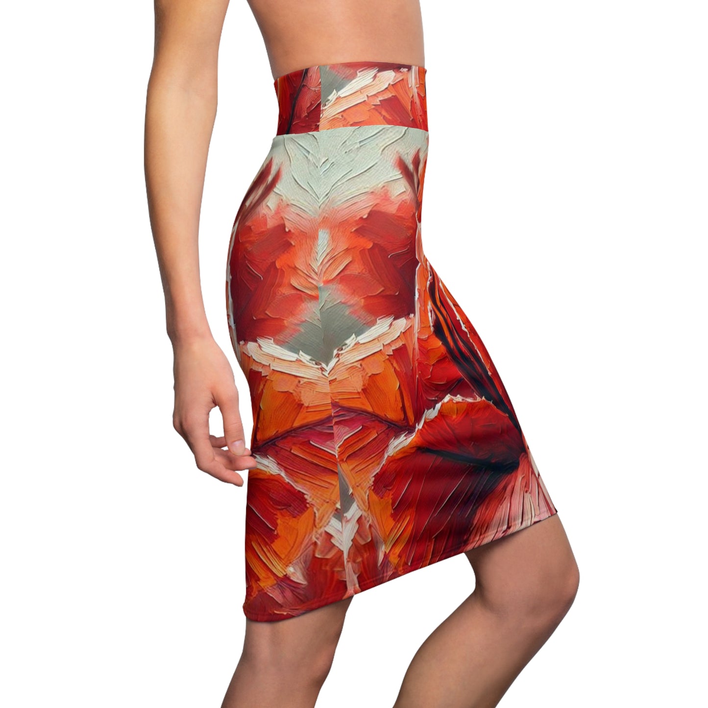 Women's Pencil Skirt (AOP) Red Bougainvillea Print