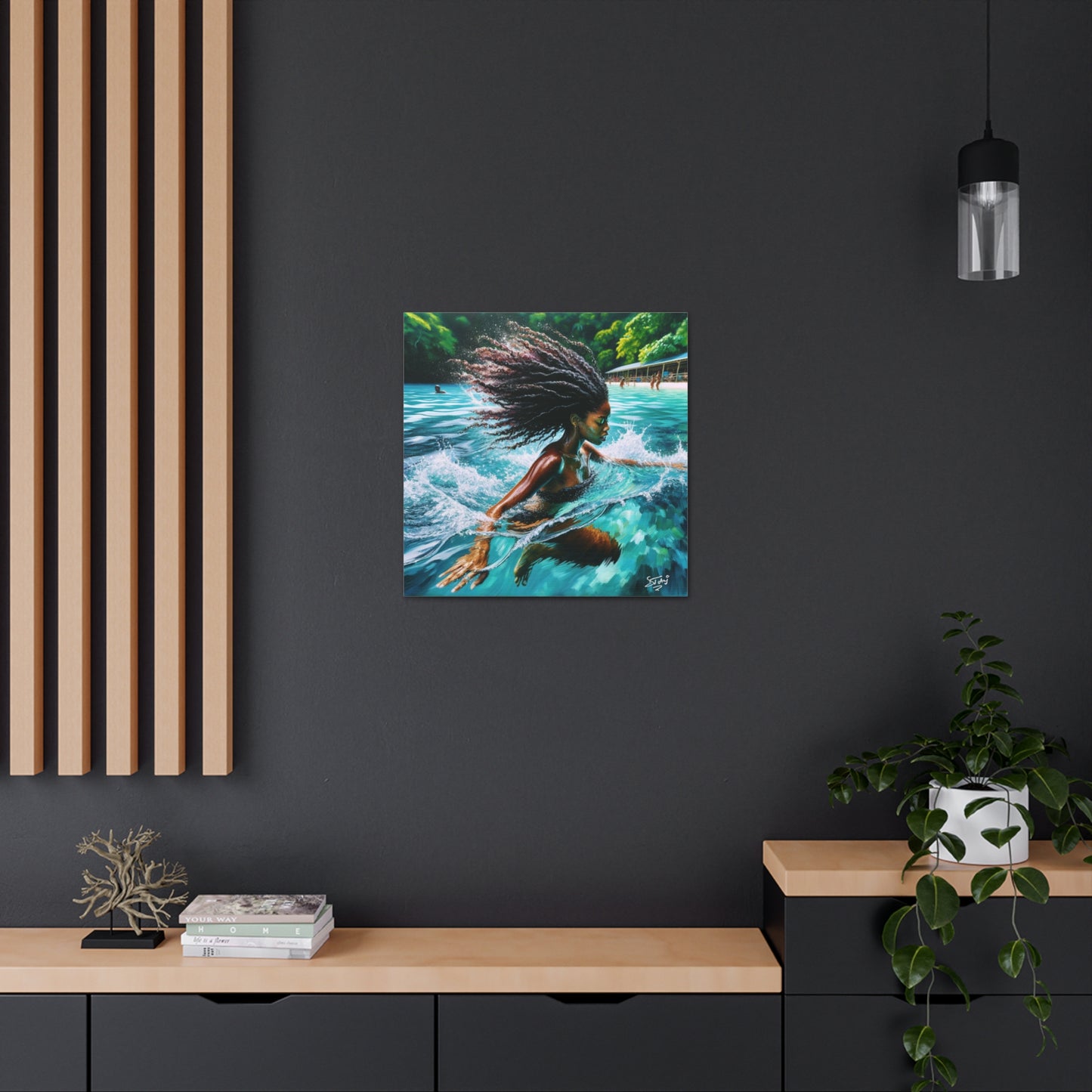 Art Print, Afro-Caribbean Woman, "Sea Bath" Abstract, Oil Finish, West Indian Ethnicity, Cultural, Heritage, Abstract, Canvas Gallery Wrap