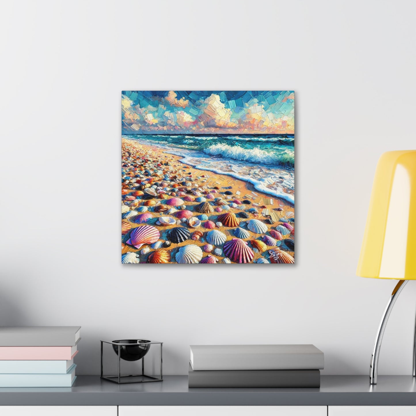 Art Print, Seashells, Caribbean Beach Scene, Abstract, Oil Painting, West Indian Art, Canvas Gallery Wraps