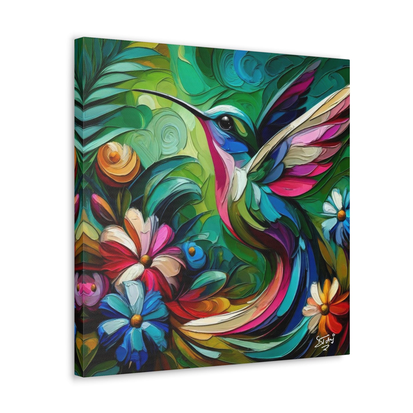 Art Print, Hummingbird, Caribbean Birds, Abstract Oil Finish, Caribbean Nature, Cultural, Heritage, Canvas Gallery Wrap