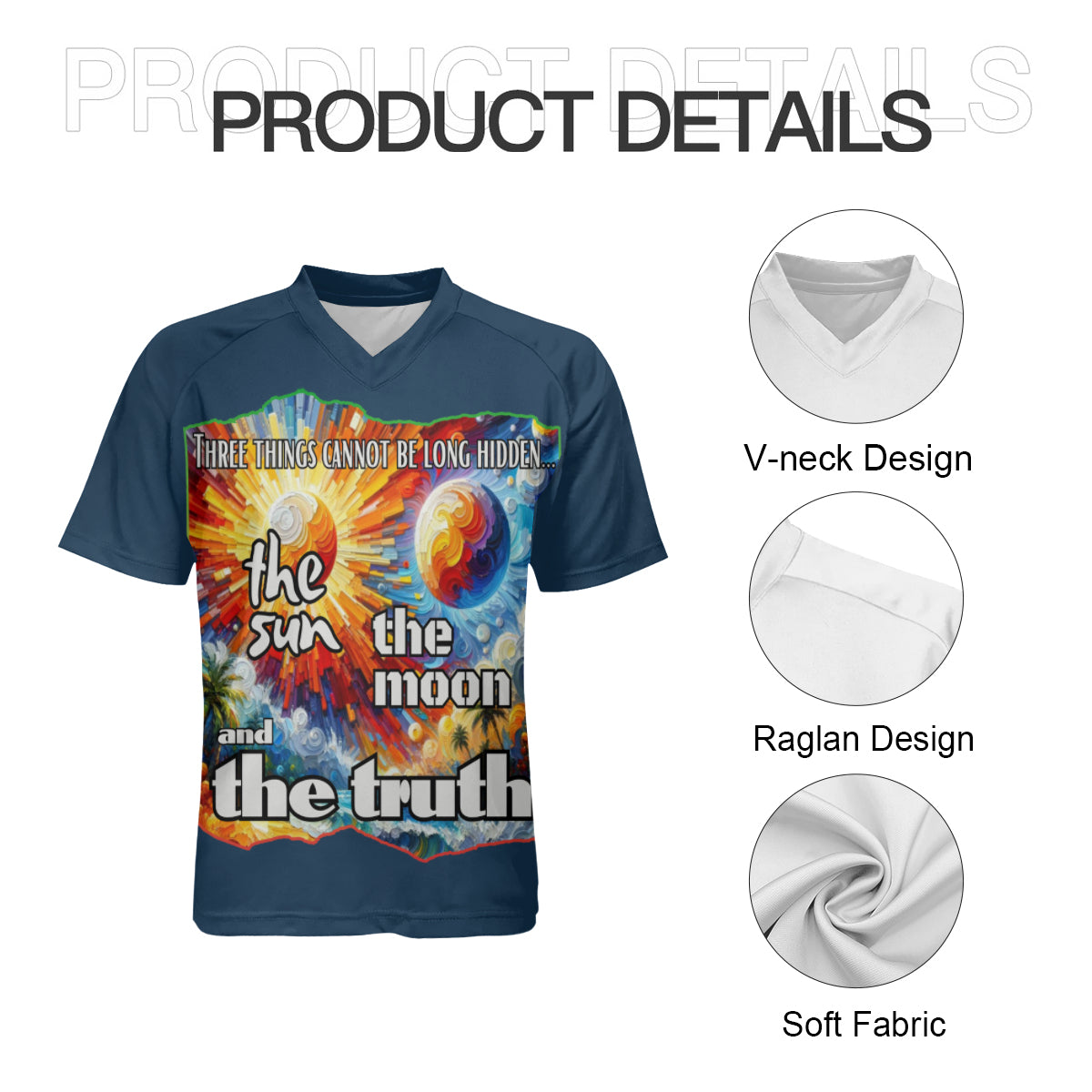 Men's V-Neck Polyester T-Shirt "The Sun, The Moon, The Truth"