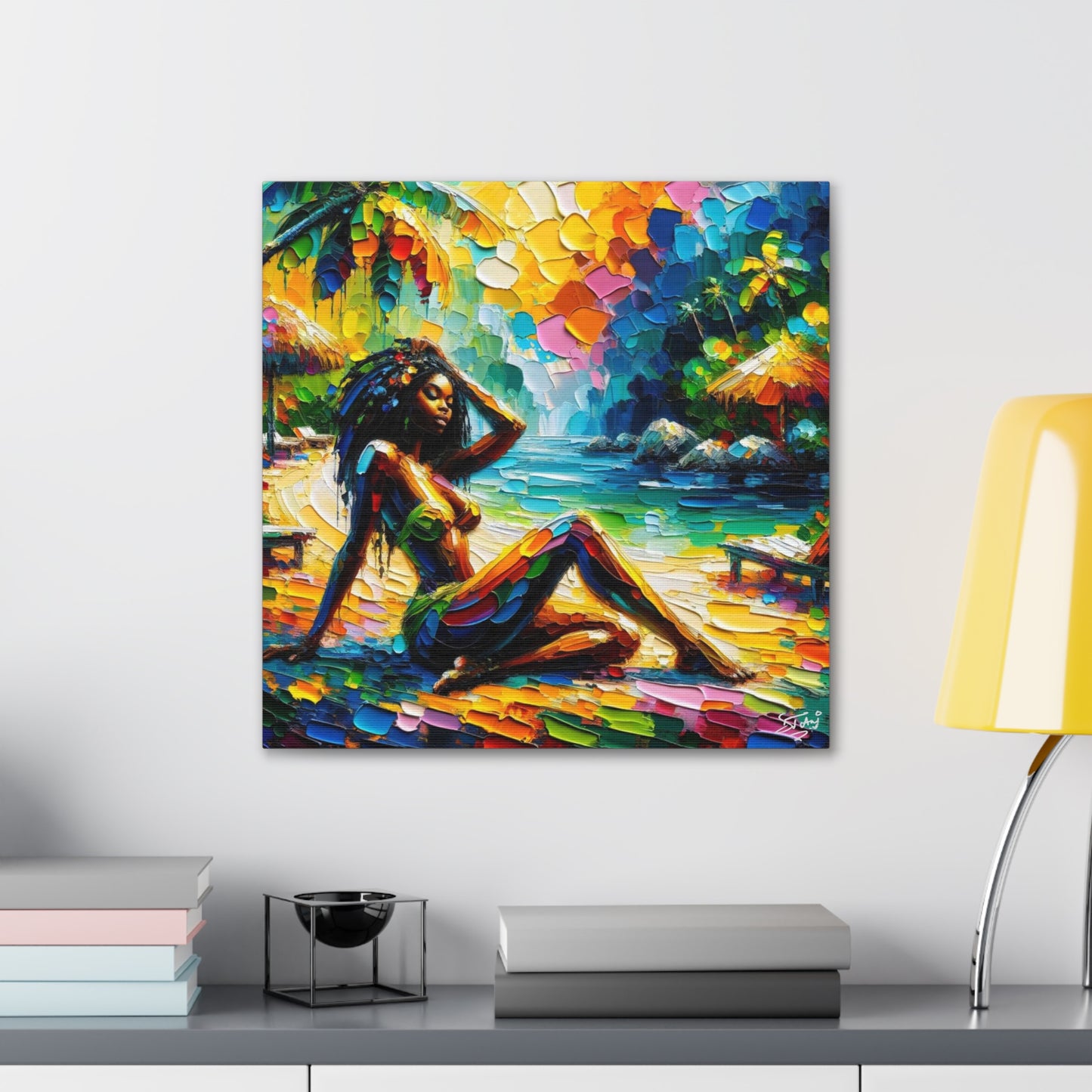 Art Print, Afro-Caribbean Woman, Oil Finish, West Indian Ethnicity, Cultural, Heritage, Semi-Abstract, Canvas Gallery Wrap