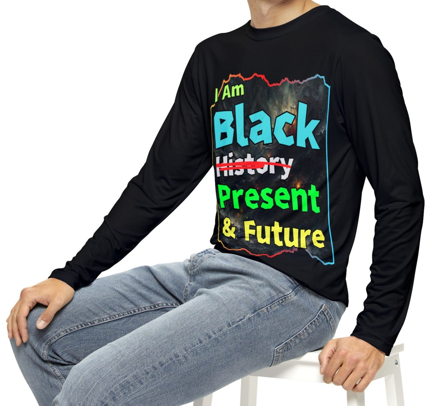 Men's Brushed Polyester Long Sleeve Shirt (AOP) "I Am Black Present & Future"