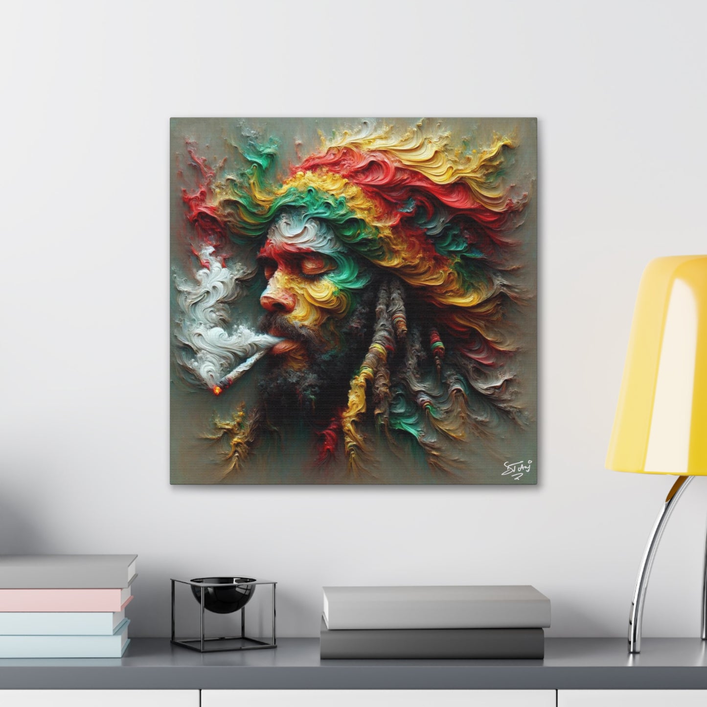 Art Print, Dougla-Rasta Man, Oil Finish, West Indian Ethnicity, Cultural, Heritage, Semi-Abstract, Canvas Gallery Wrap