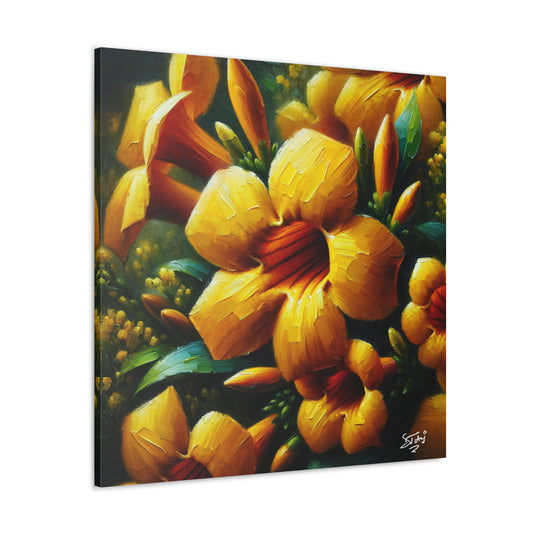 Print#3 of Yellow Allamanda Flowers, Oil Paint Finish, Caribbean, Tropical, Canvas Gallery Wraps