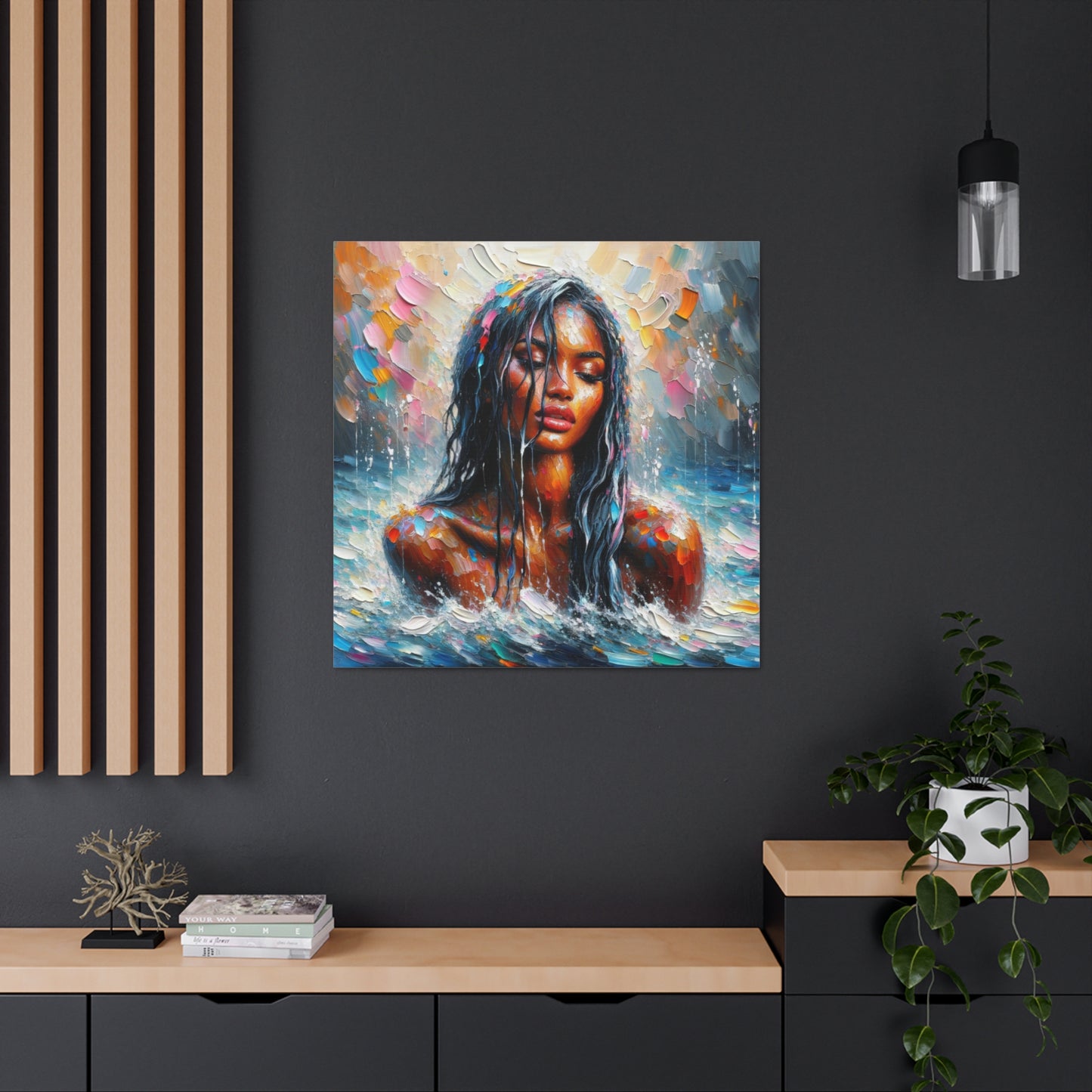 Art Print#2 of Trini Woman - Chilling in the Caribbean Sea, Oil Finish, West Indian Ethnicity, Cultural, Heritage Art, Canvas Gallery Wraps