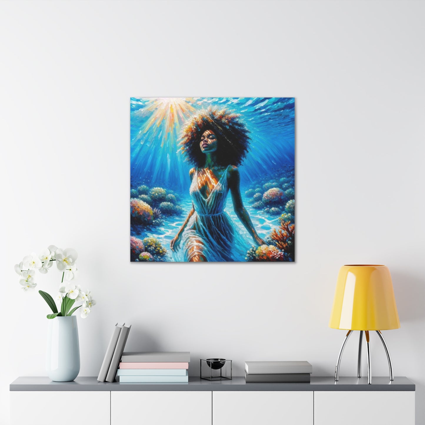 Art Print, Afro-Caribbean Woman, "Submerged" Oil Finish, West Indian Ethnicity, Cultural, Heritage, Abstract, Canvas Gallery Wrap