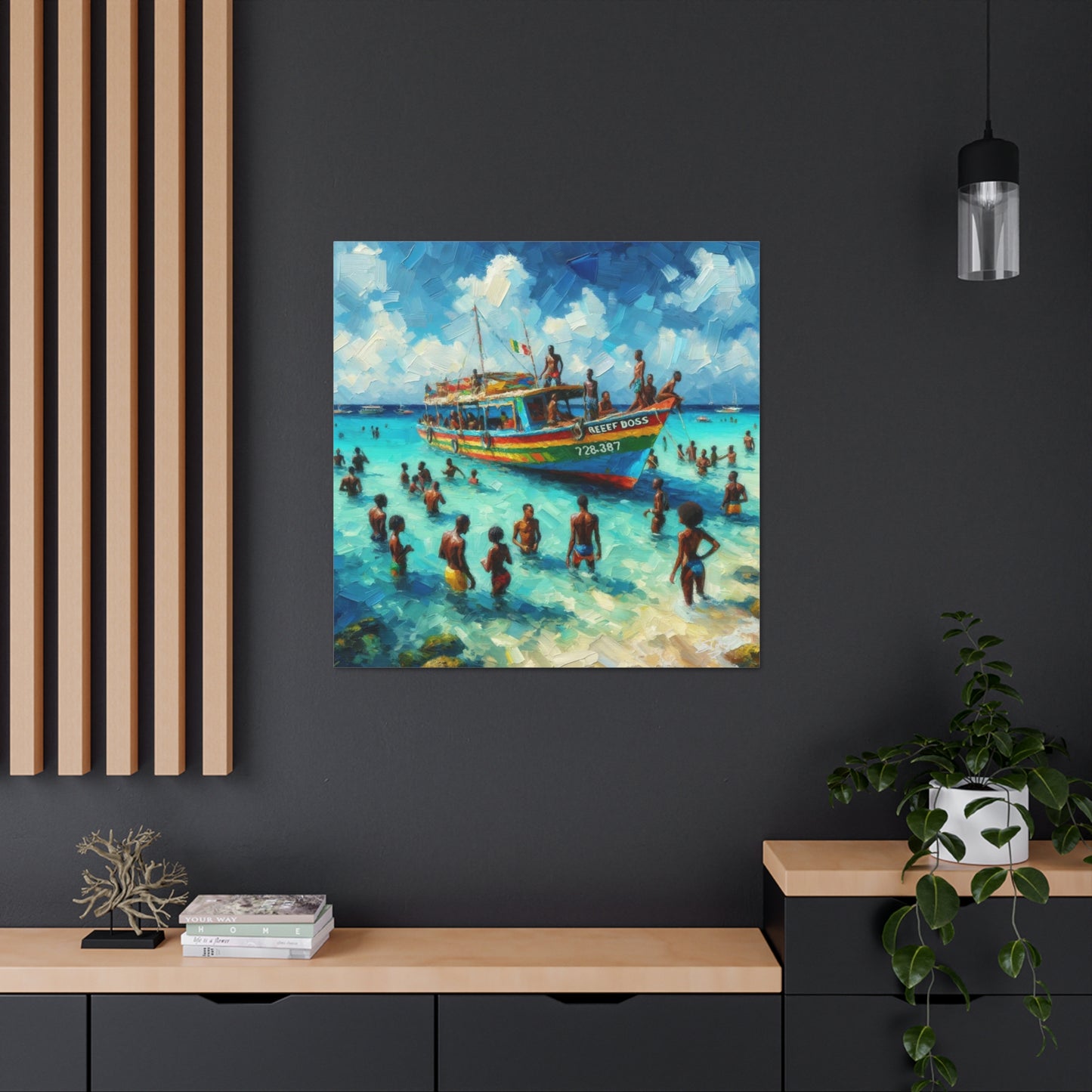 Art Print, "Fun at Nylon Pool, Tobago," Oil Paint Finish, Caribbean, West Indies, Canvas Gallery Wraps