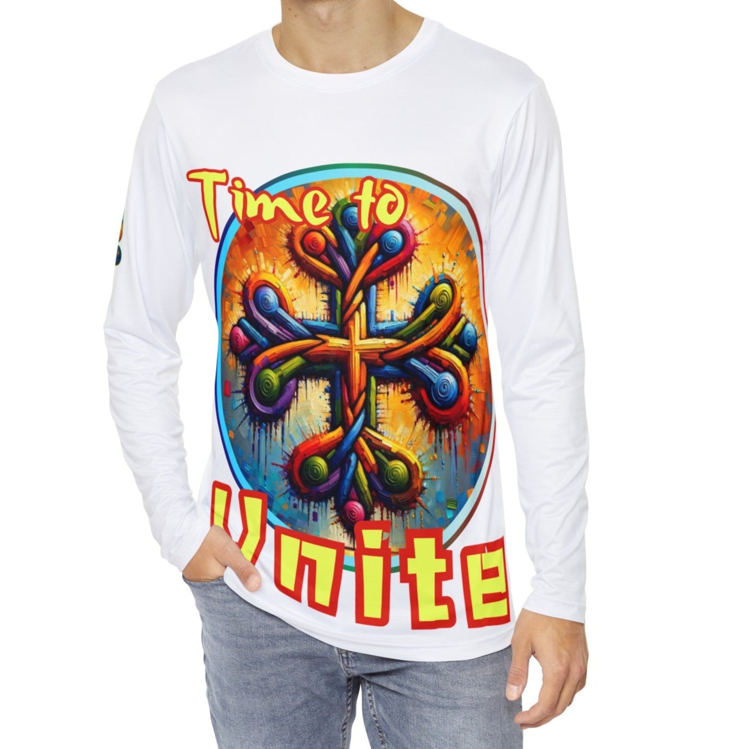 Men's Brushed Polyester Long Sleeve Shirt (AOP) "Time To Unite"