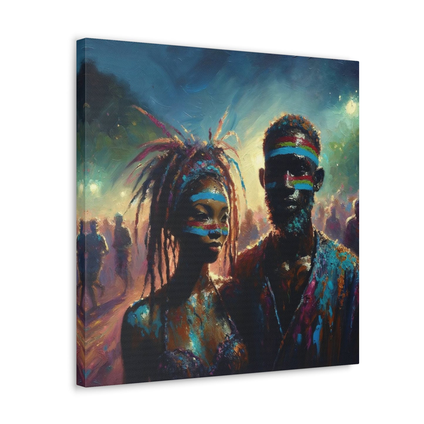 Art Print of Jouvert Morning, Afro-Caribbean Couple#2, Oil Finish, West Indian Ethnicity, Cultural, Heritage, Canvas Gallery Wraps