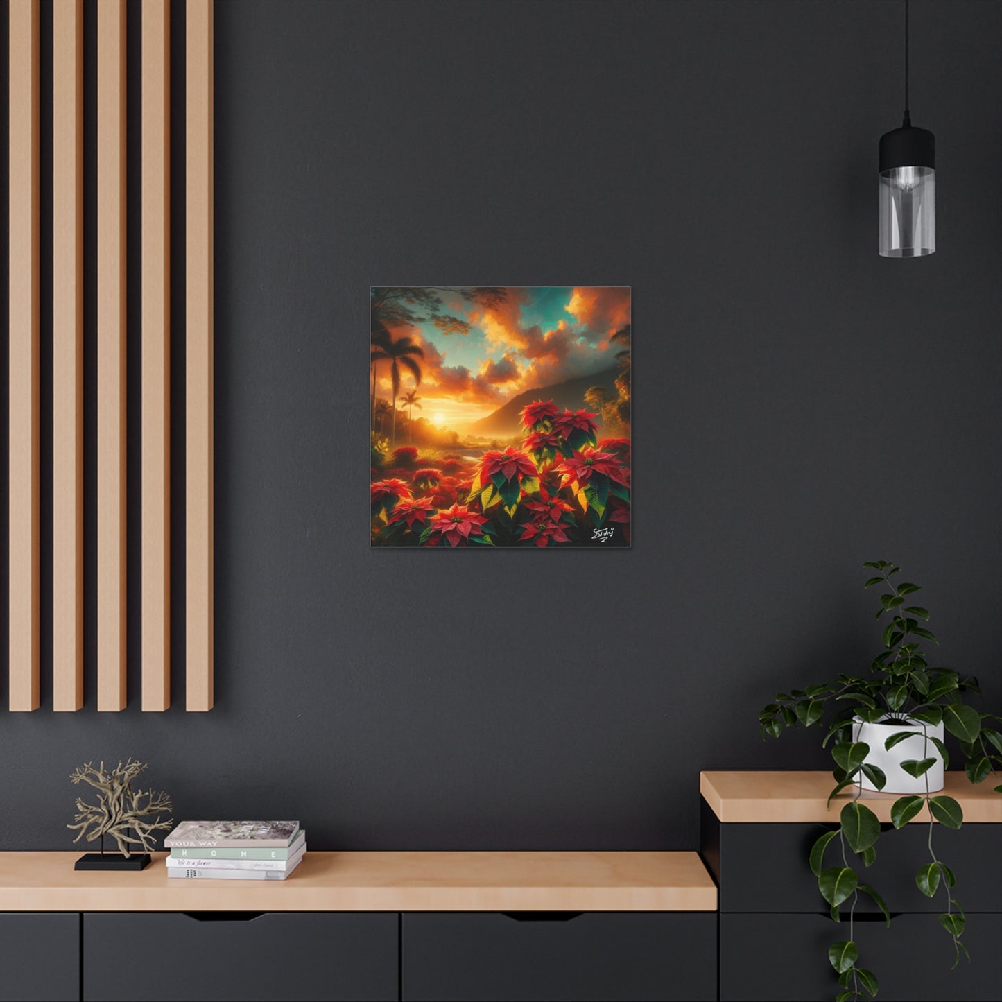 Print of Wild Poinsettia Plants in the Caribbean During Sunset, Trinidad and Tobago, Canvas Gallery Wraps