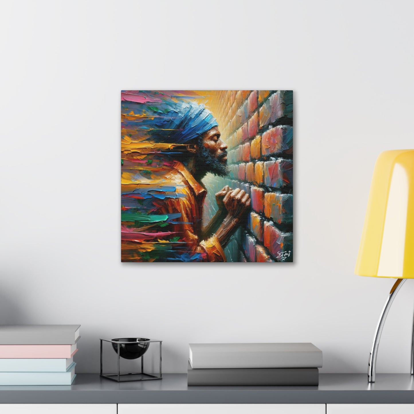 Art Print, Afro-Caribbean Man "The Resistance (3)," Oil Finish, West Indian Ethnicity, Cultural, Heritage, Semi-Abstract, Canvas Gallery Wrap