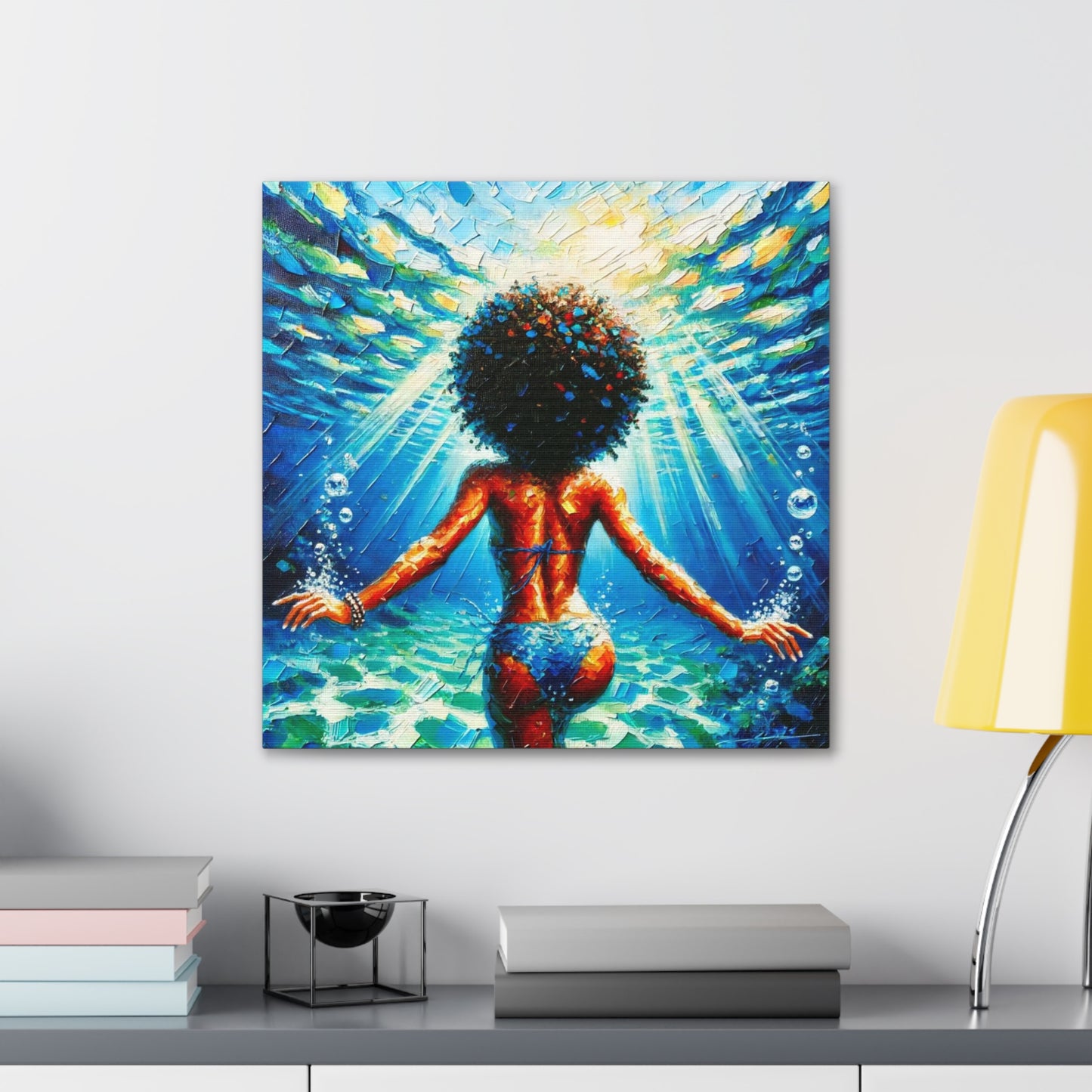 Art Print, Afro-Caribbean Woman, "Submerged" Oil Finish, West Indian Ethnicity, Cultural, Heritage, Abstract, Canvas Gallery Wrap