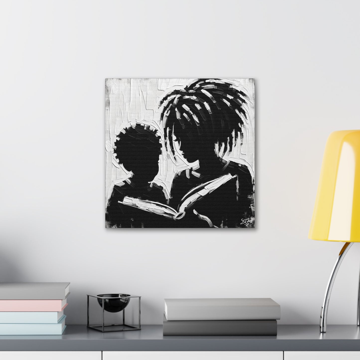 Art Print, Afro-Caribbean Mother & Son, Oil Finish, West Indian Ethnicity, Cultural, Heritage, Abstract, Canvas Gallery Wrap