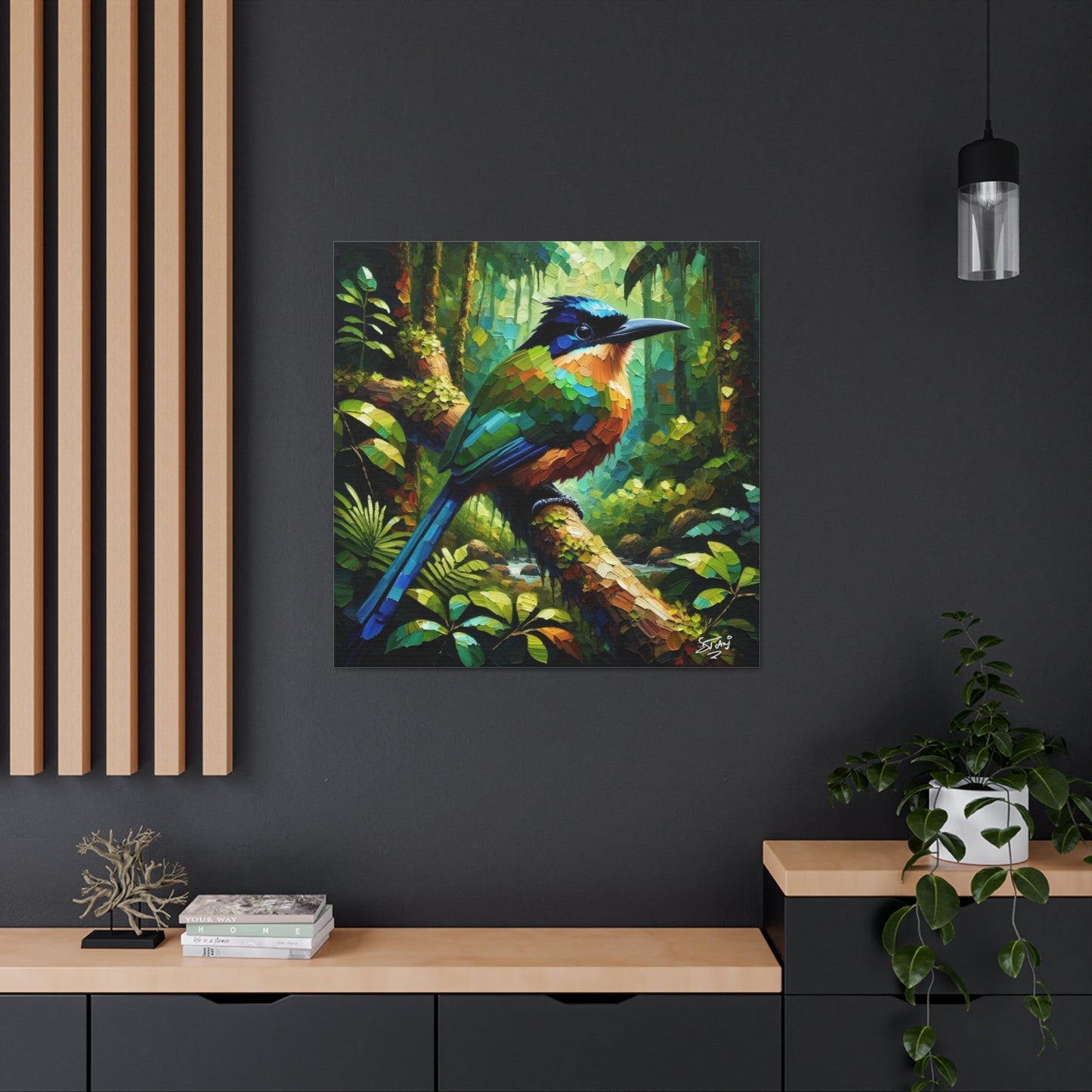 Art Print, Trinidad Motmot, Caribbean Birds, Abstract Oil Finish, Caribbean Nature, Cultural, Heritage, Canvas Gallery Wrap