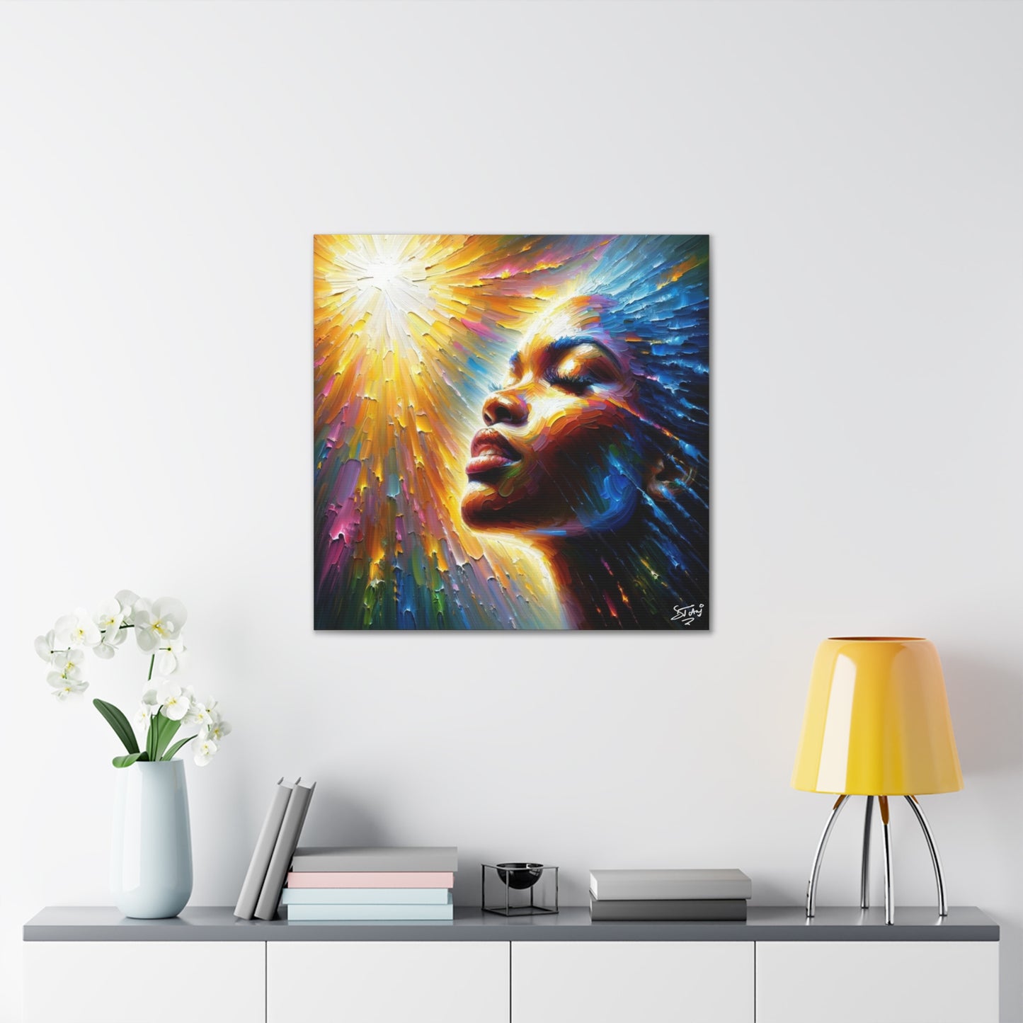 Art Print, Afro-Caribbean Woman, "Seeing the Light" Oil Finish, West Indian Ethnicity, Cultural, Heritage, Abstract, Canvas Gallery Wrap