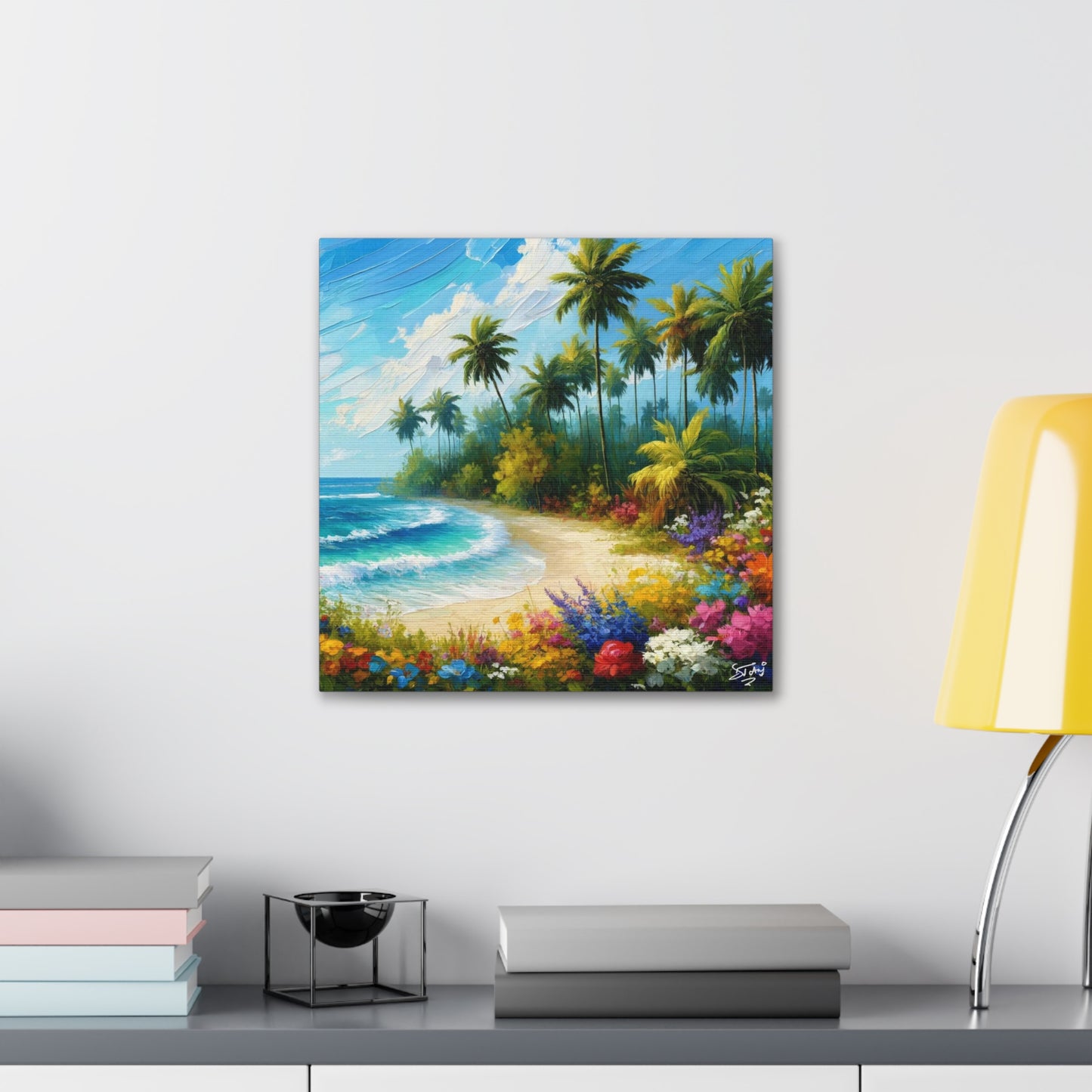 Art Print of Caribbean Beach Scene, Abstract, Oil Painting, West Indian Art, Canvas Gallery Wraps