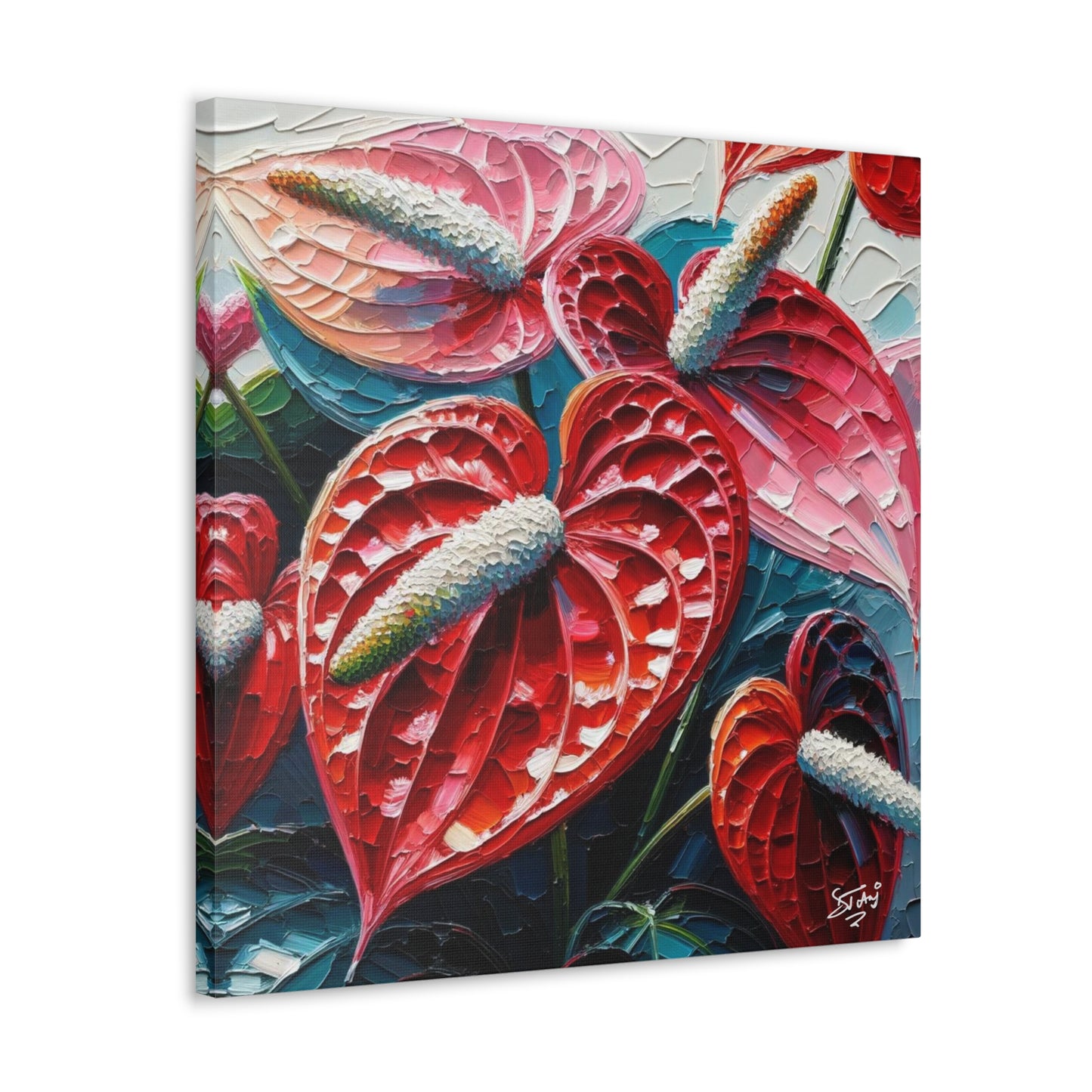 Art Print of Anthurium Flowers, Oil Finish, West Indian Art, Canvas Gallery Wraps