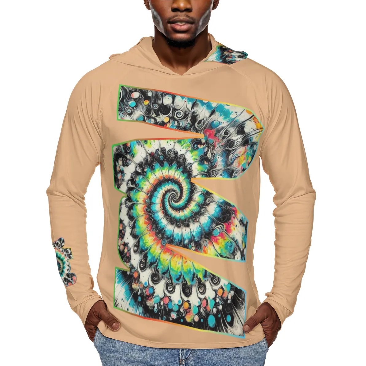 Men's Sun Protection Long Sleeve Hoodie "Abstract Tie-Dye"