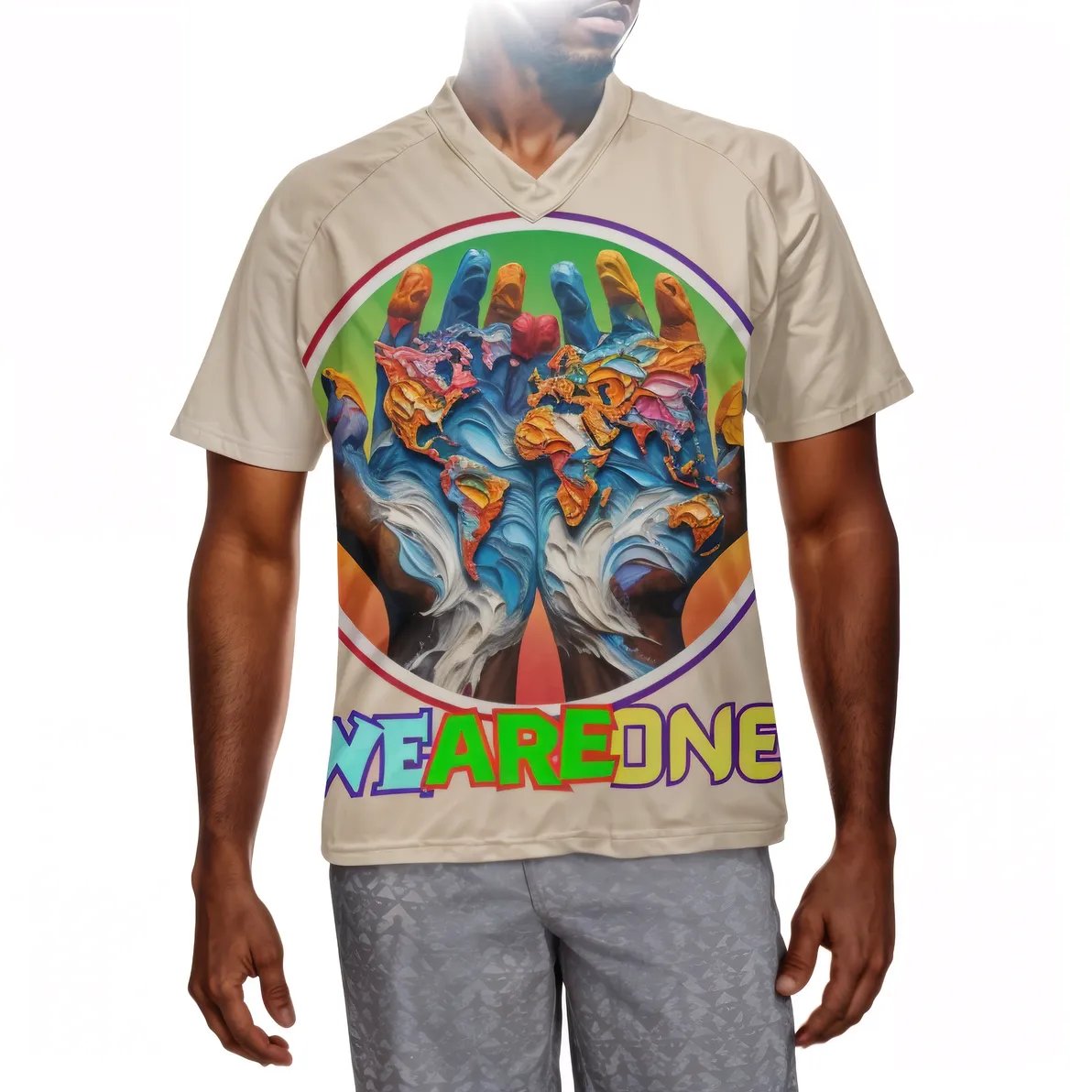 Men's V-Neck Polyester T-Shirt "We Are One"