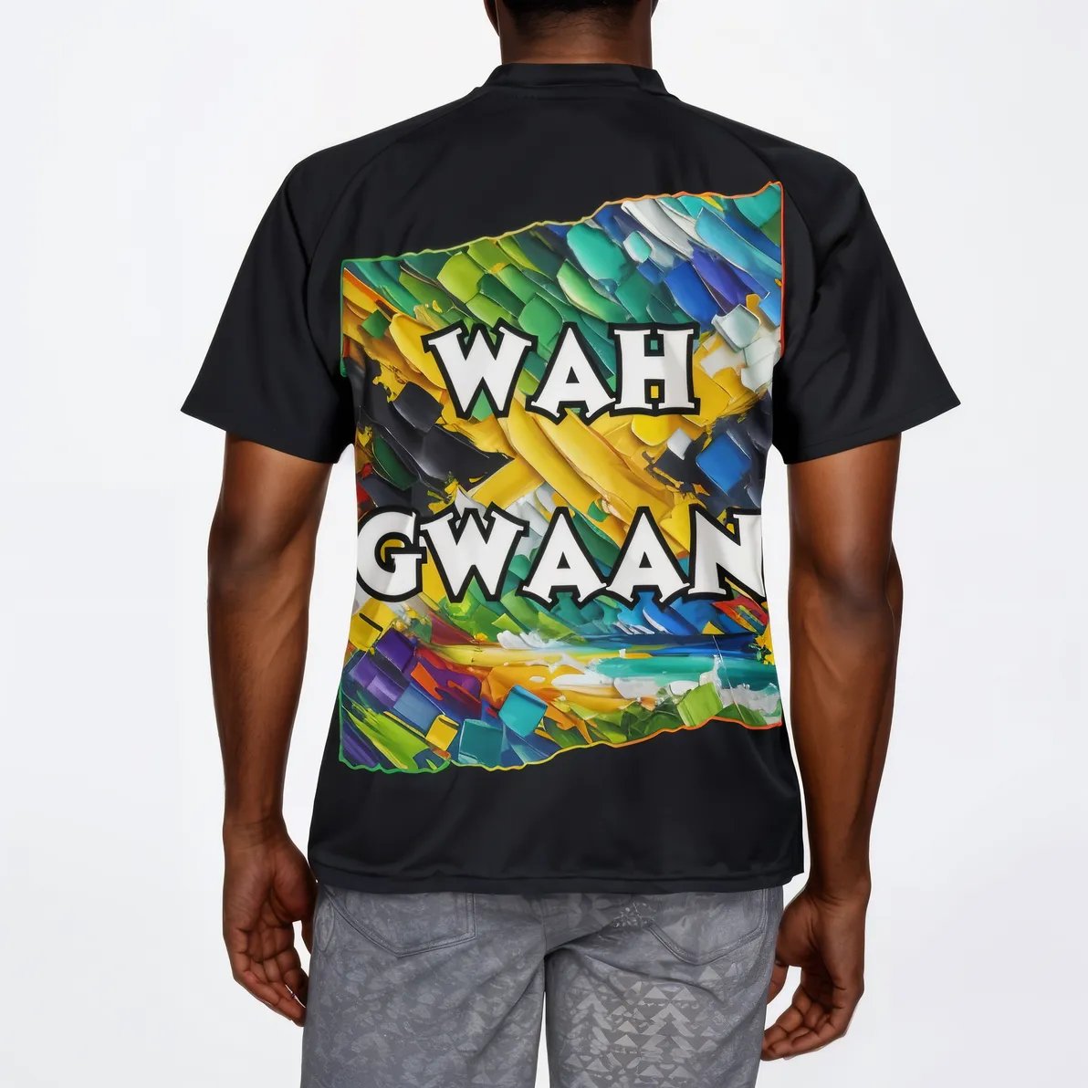 Men's V-Neck Polyester T-Shirt "Bless Up, Wah Gwaan"