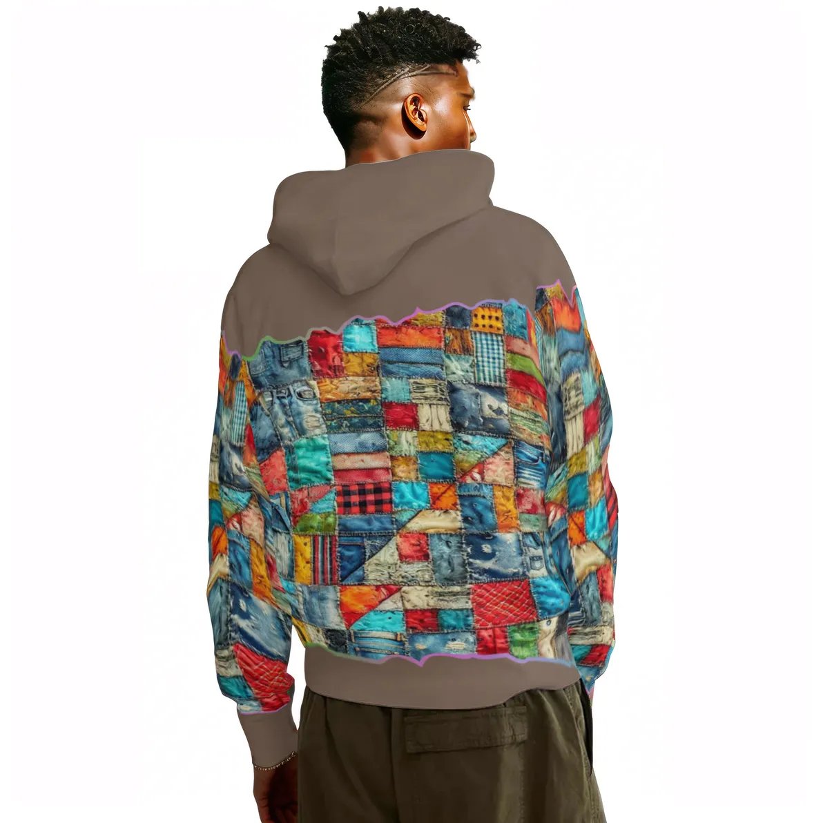 Men’s Adult Hoodie Set with Double-Layer Hood "Patchwork Print"